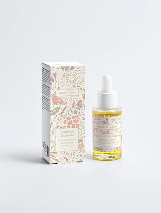 Image de face du sérum Sublime Jeunesse de Rose & Jules, un soin à base d’huile, bio, vegan et naturel, conçu comme alternative au rétinol pour revitaliser la peau.